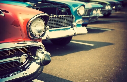 classic cars lined up